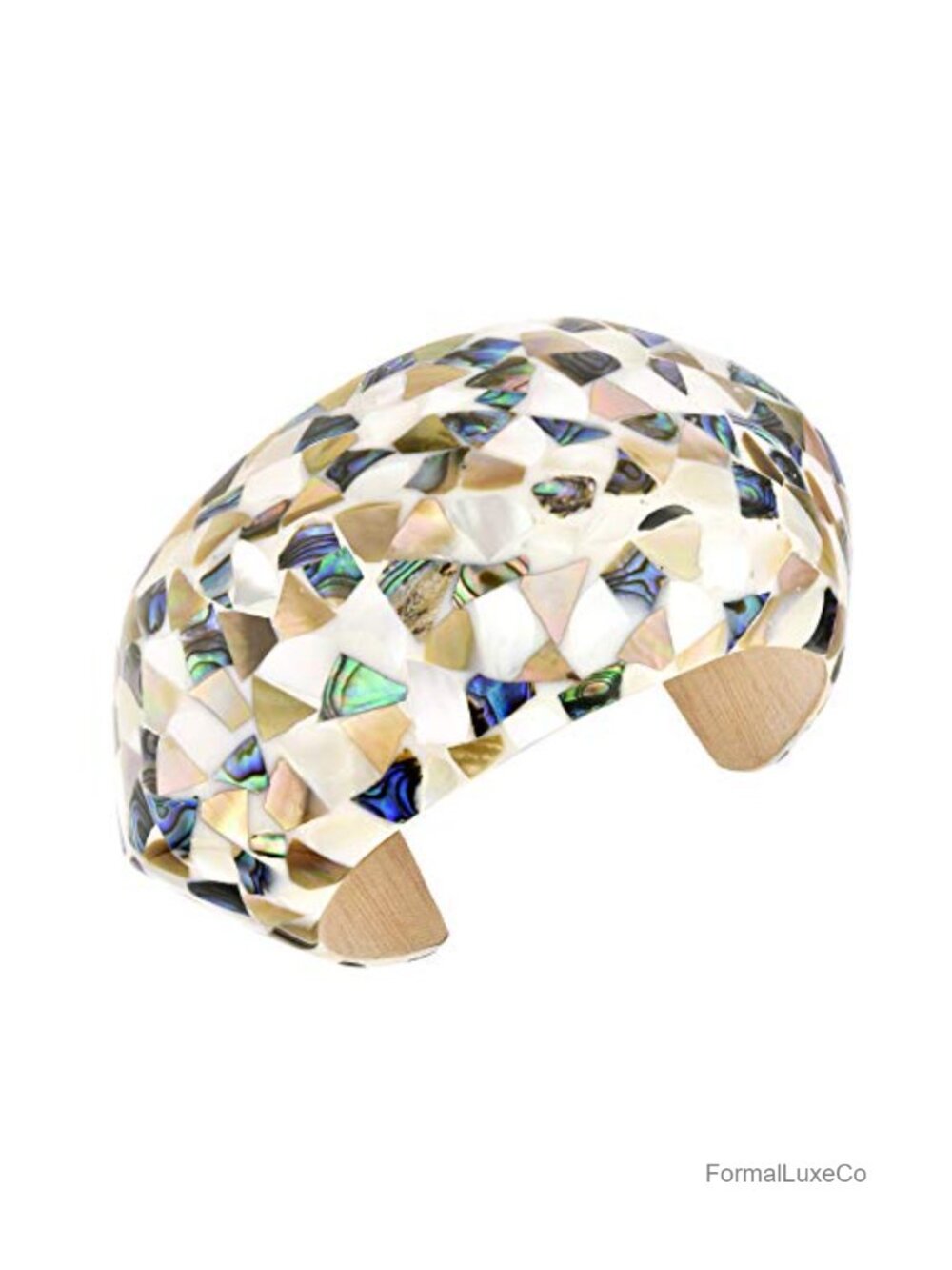 Handmade Mosaic Shell and Wood Adjustable Cuff Bracelet